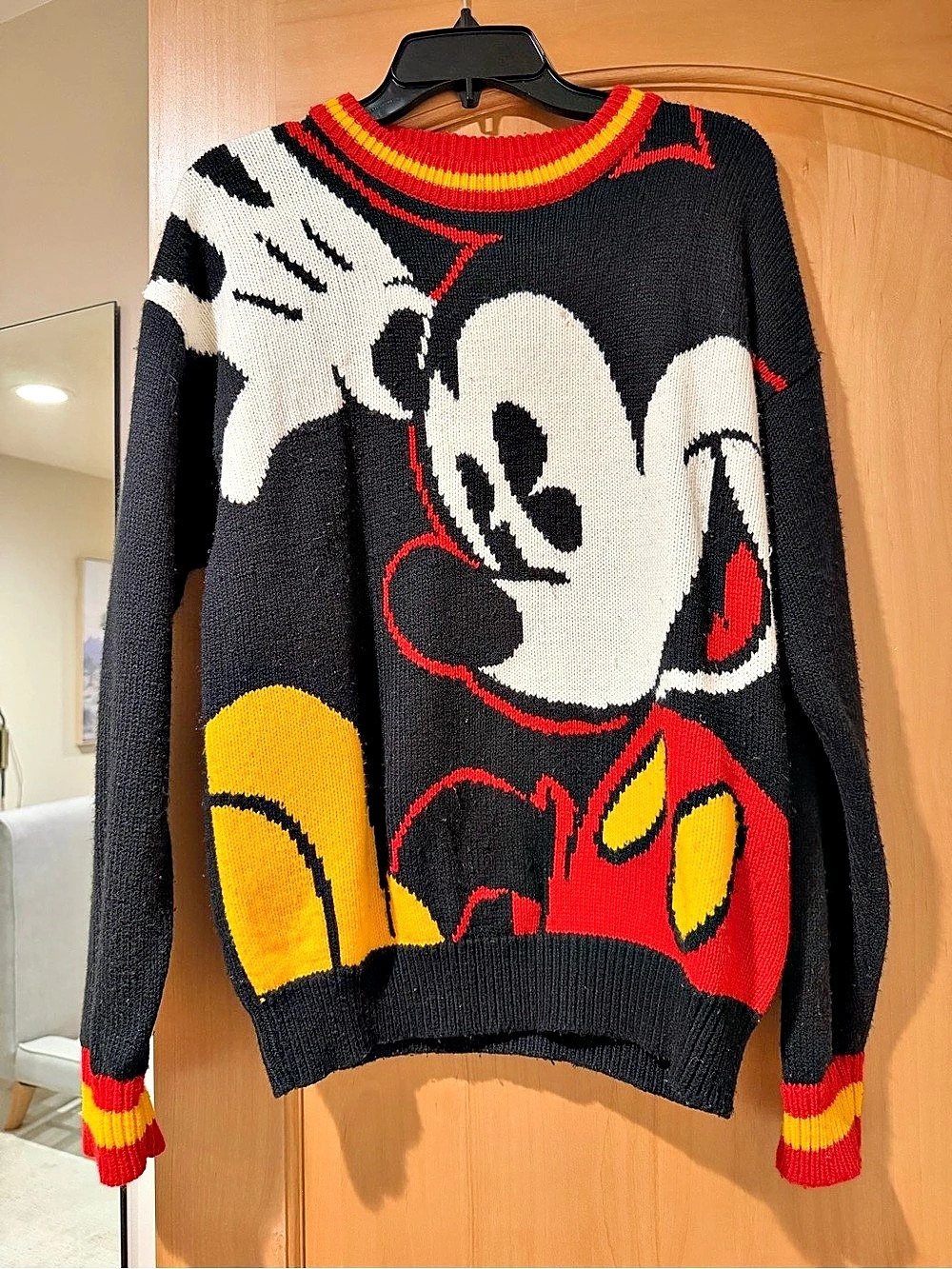 Mickey & Co. Vintage Mickey Mouse Graphic Knit Sweater. Black & Red